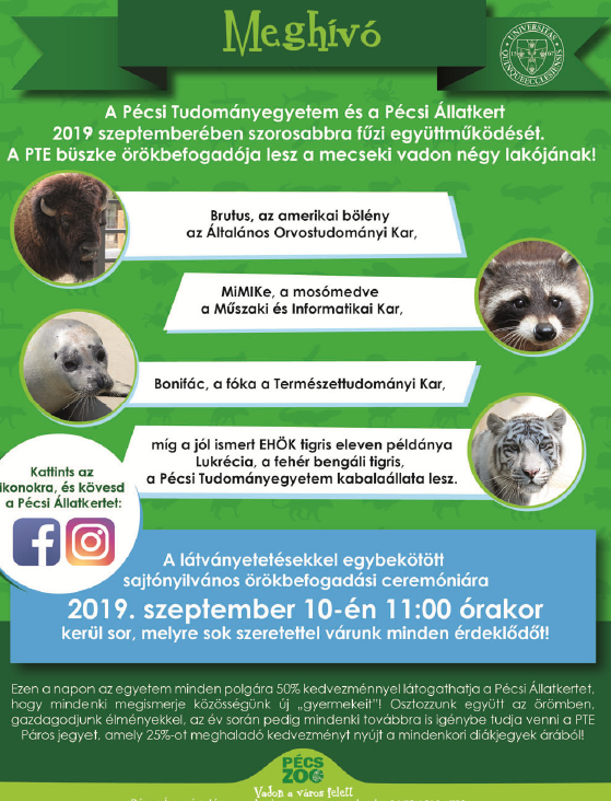 A PTE büszke örökbefogadójává válik a Pécsi Állatkert négy lakójának – látványetetésekkel egybekötött sajtónyilvános örökbefogadási ceremónia