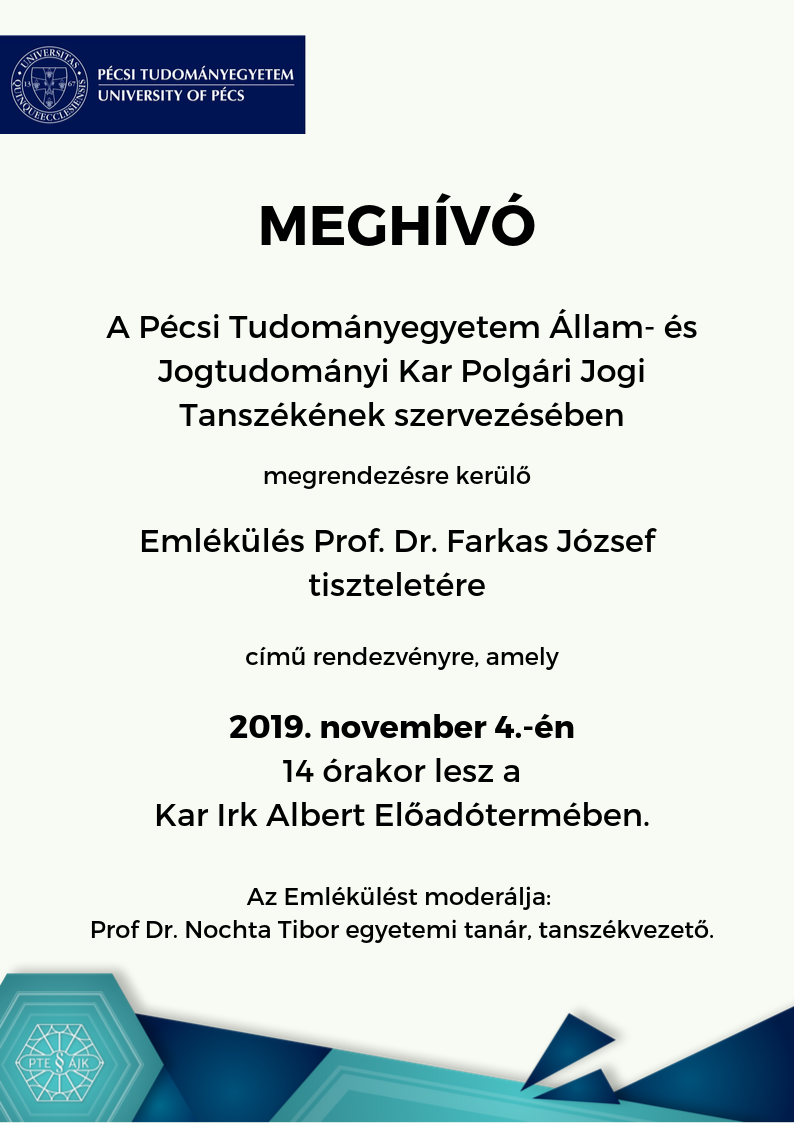 Emlékülés Prof. Dr. Farkas József tiszteletére